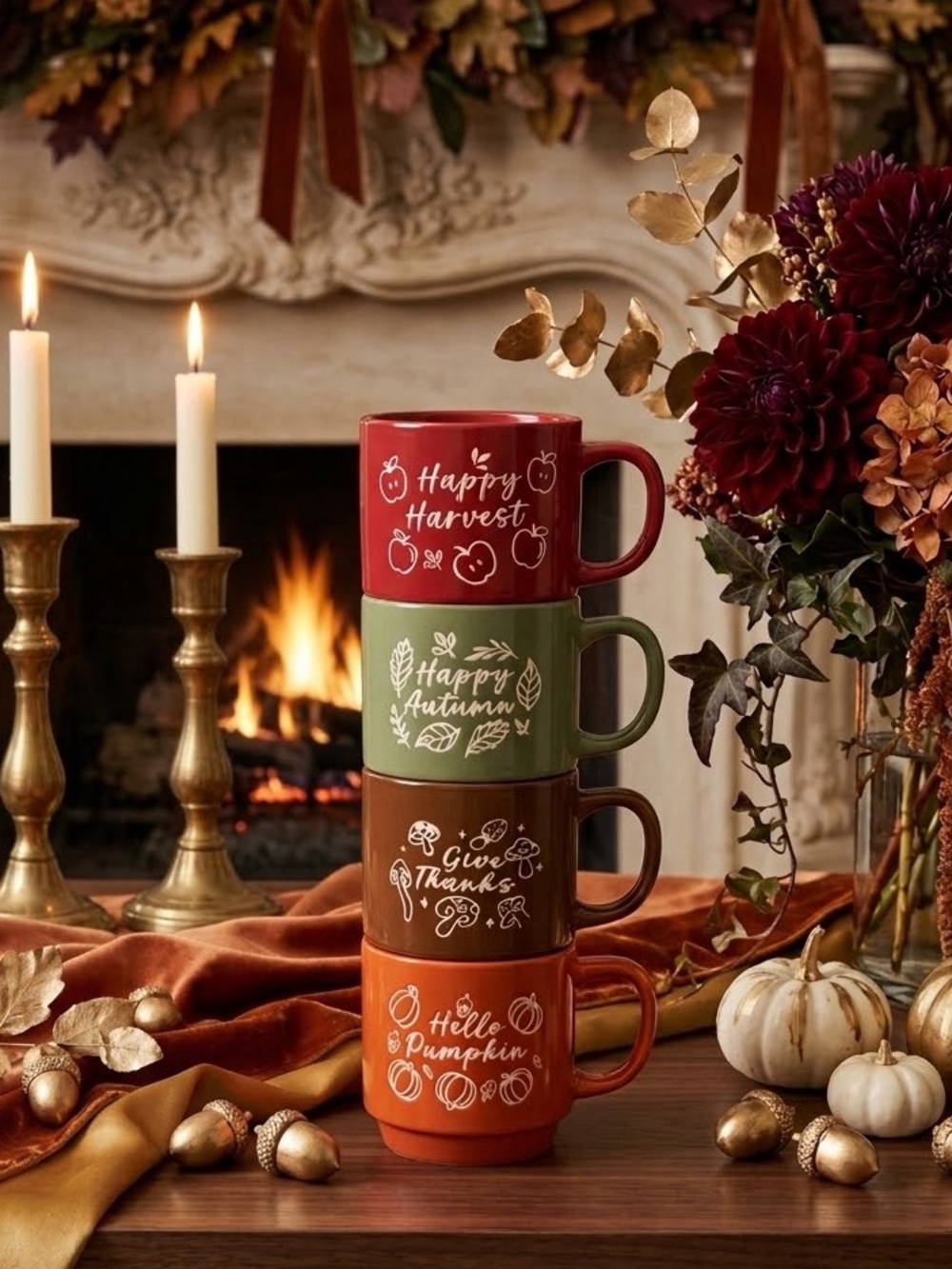 4pc Fall Stacking Ceramic Mug Set
